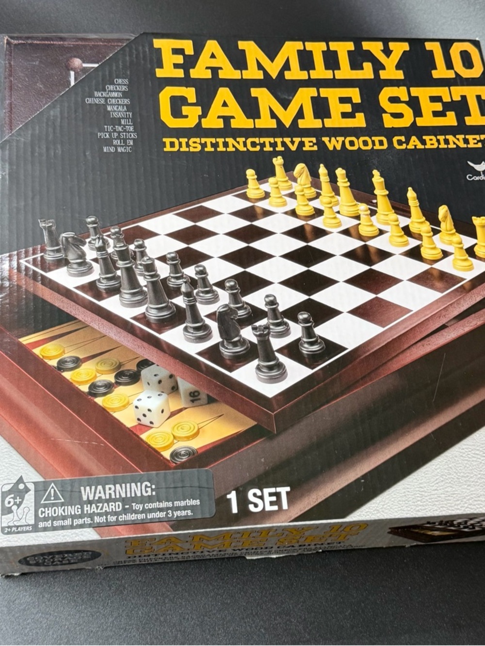 Family Game Set Distinctive Wood Chess & Checkers - Black & Yellow